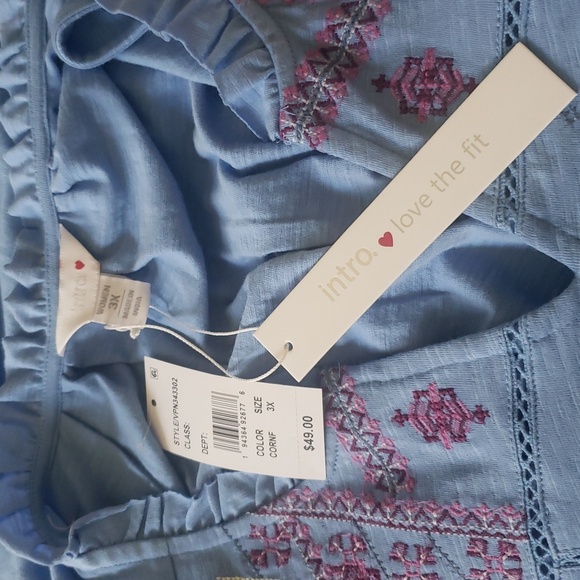 Boho Cotton 3X Knit Embroidered Lace Notch V-Neck Sleeveless Swing Tank Top - Picture 5 of 8